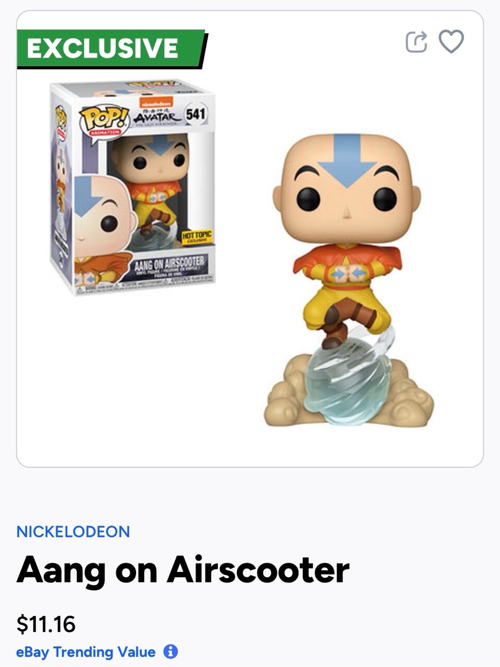 Funko Pop! Aang on Airscooter - Blue Arrow, Yellow Outfit, Orange Top- 541